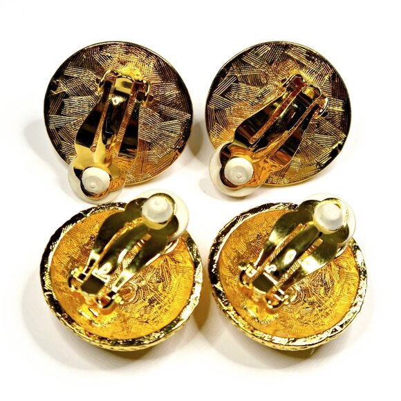 1980s Gold Tone Dome Clip-On Earrings 2 Pairs Vintage Statement Jewelry - Picture 3 of 3